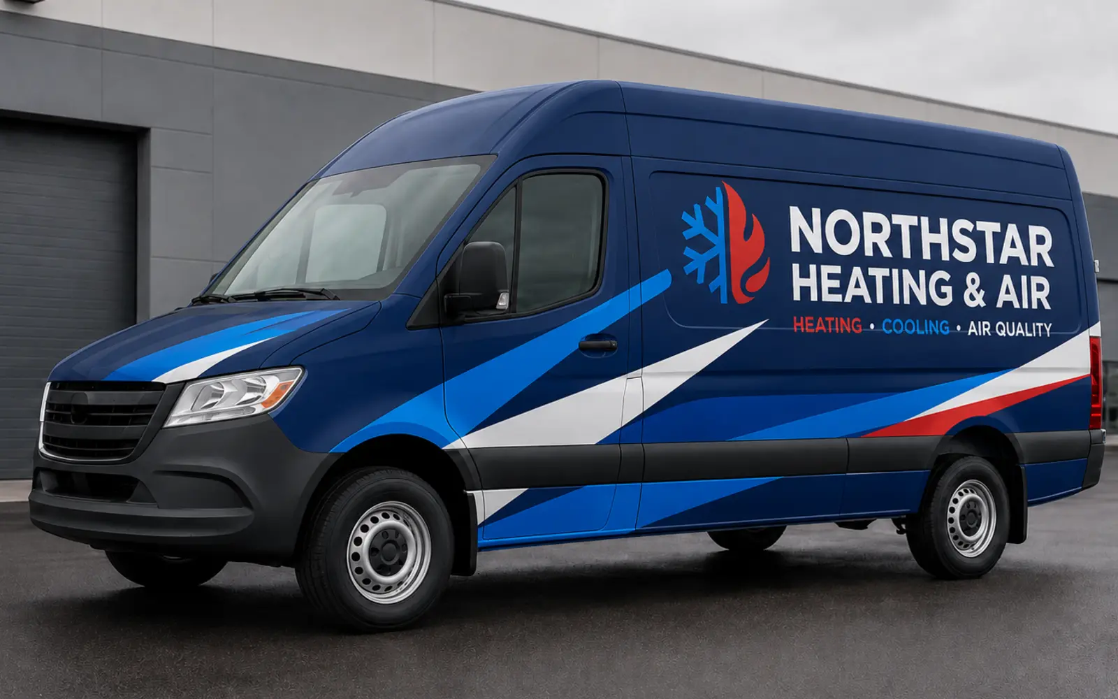 Northstar Heating and Air work van after a premium commercial wrap