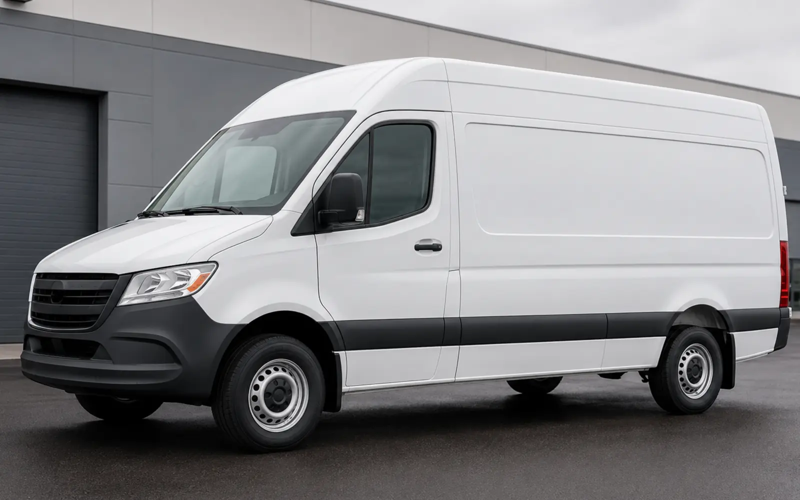 Plain white work van before a commercial wrap
